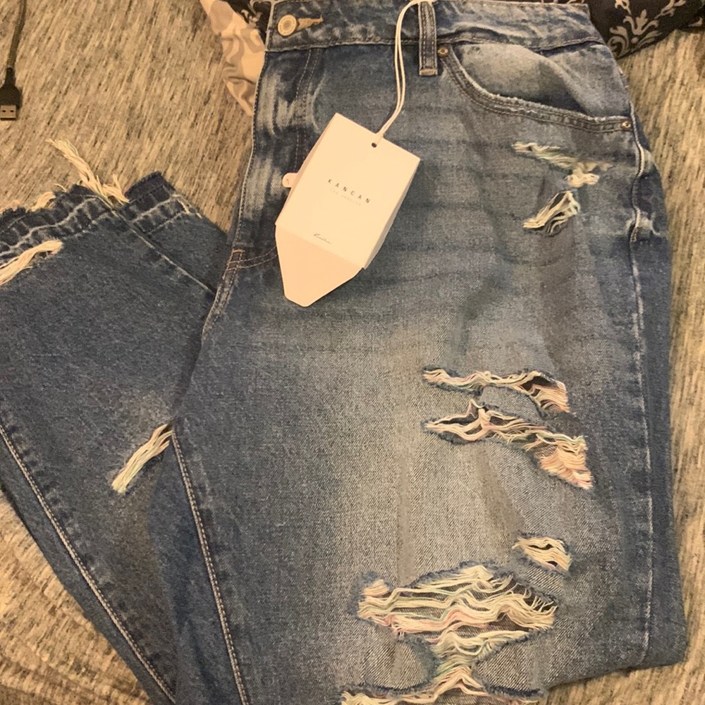 Rainbow ripped jeans. Relaxed fit size 16w